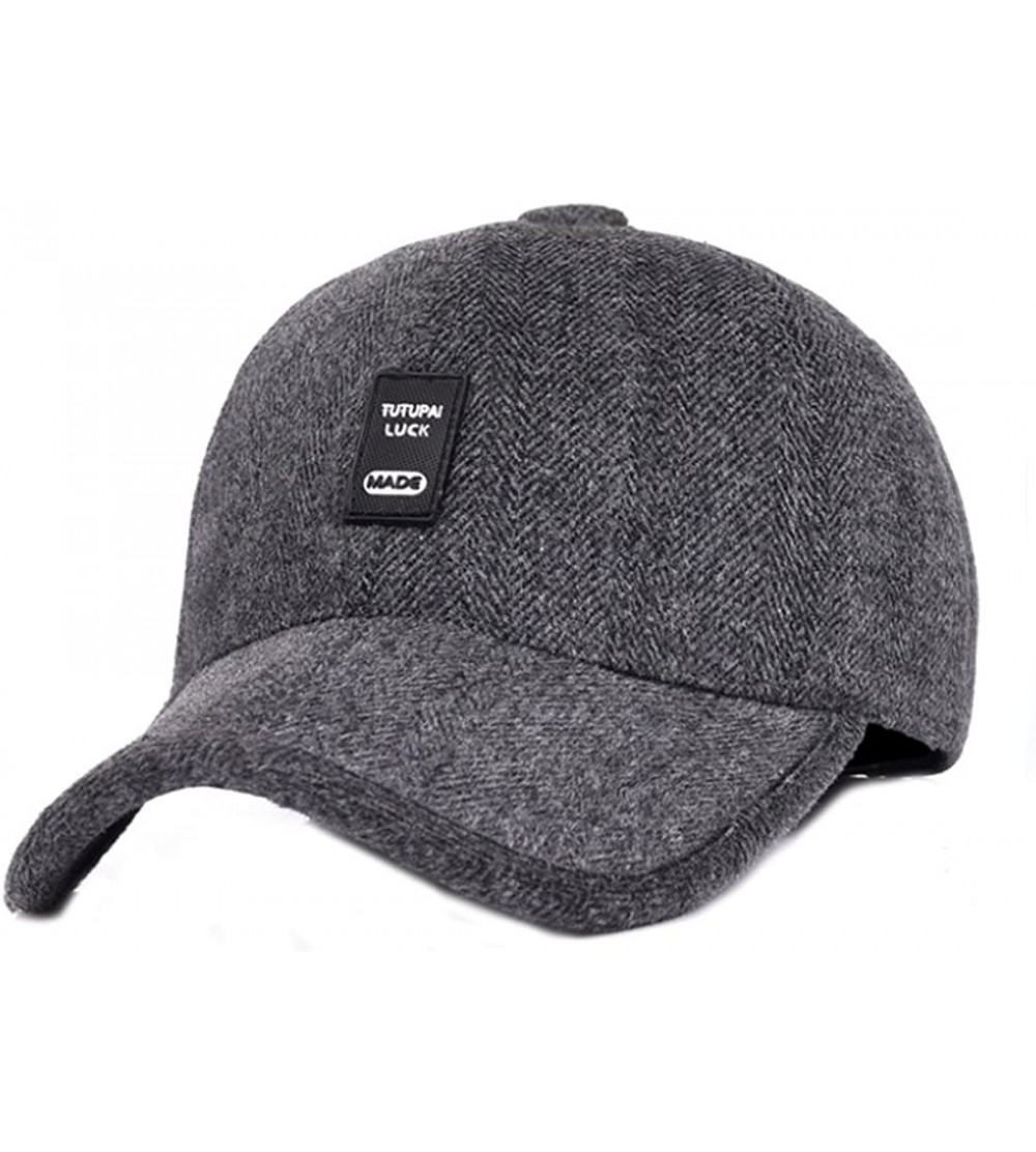 Skullies & Beanies Mens Winter Warm Wool Baseball Caps Hat with Fold Earflap - Grey - CY188IE9WO3 $10.19