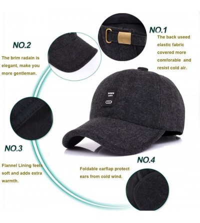 Skullies & Beanies Mens Winter Warm Wool Baseball Caps Hat with Fold Earflap - Grey - CY188IE9WO3 $10.19