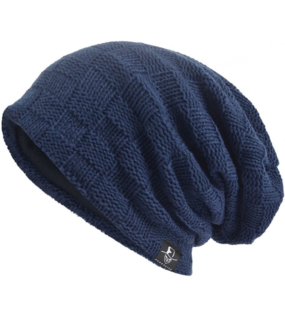 Skullies & Beanies Men's Cool Cotton Beanie Slouch Skull Cap Long Baggy Hip-hop Winter Summer Hat - Checked-navy - CS185T7NKR...