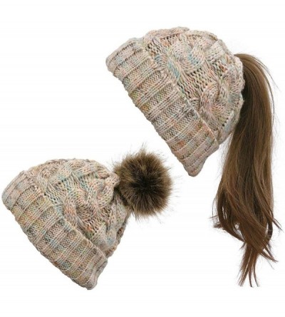 Skullies & Beanies Women Hat Knit Skull Beanie Winter Outdoor Runner Messy Bun Ponytail Cap - Beige - CN18AUOC0DI $20.27