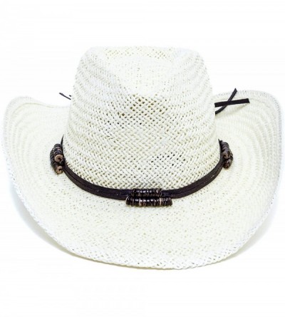 Cowboy Hats Old Stone Straw Cowboy Cowgirl Hat for Men Women Wide Brim Sun Hat Western Style - Chloe Cream - CC18U2WO9XZ $25.52