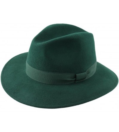 Fedoras Traveller Cavalier Wool Felt Fedora Hat - Vert - CU187IQGQD4 $39.26