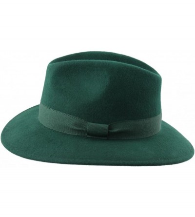 Fedoras Traveller Cavalier Wool Felt Fedora Hat - Vert - CU187IQGQD4 $39.26