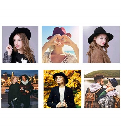 Fedoras Women Lady Vintage Retro Wide Brim Wool Fedora Hat Panama Cap with Belt Buckle - Army Green - CY18A6ZOUGY $15.29