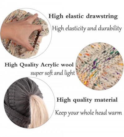 Skullies & Beanies Cable Knit Bun Hole Beanies Ponytail Hat for Women Soft Messy Bun Trucker Winter Hat - Black+gray - C018LA...