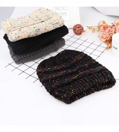 Skullies & Beanies Cable Knit Bun Hole Beanies Ponytail Hat for Women Soft Messy Bun Trucker Winter Hat - Black+gray - C018LA...