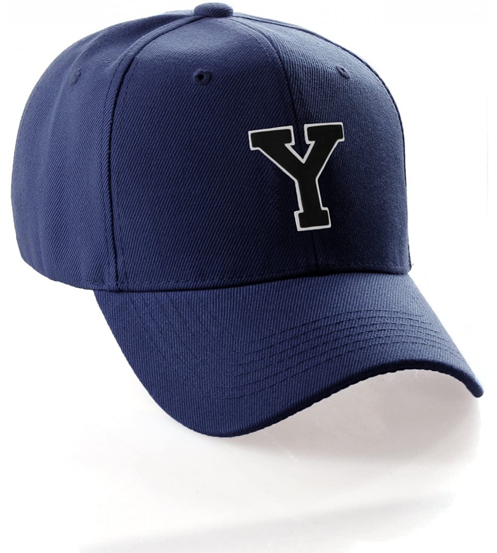 Baseball Caps Classic Baseball Hat Custom A to Z Initial Team Letter- Navy Cap White Black - Letter Y - C818IDU4ZRW $14.02