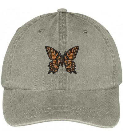 Baseball Caps Butterfly Embroidered Washed Cotton Adjustable Cap - Khaki - C012IFNSDR7 $33.79
