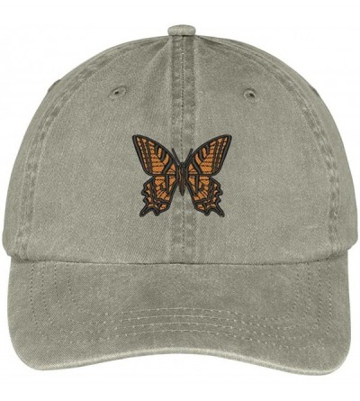 Baseball Caps Butterfly Embroidered Washed Cotton Adjustable Cap - Khaki - C012IFNSDR7 $13.34