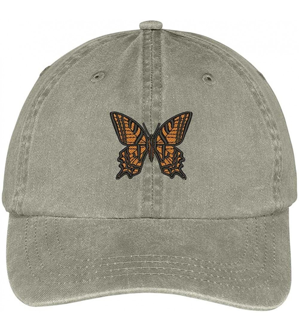 Baseball Caps Butterfly Embroidered Washed Cotton Adjustable Cap - Khaki - C012IFNSDR7 $13.34