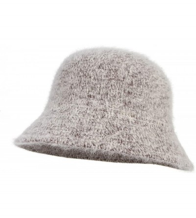 Bucket Hats Women Solid Angora Crochet Bucket Hat Vintage Wide Brim Cloche Hat - Khaki - CB18IG9TD76 $20.60