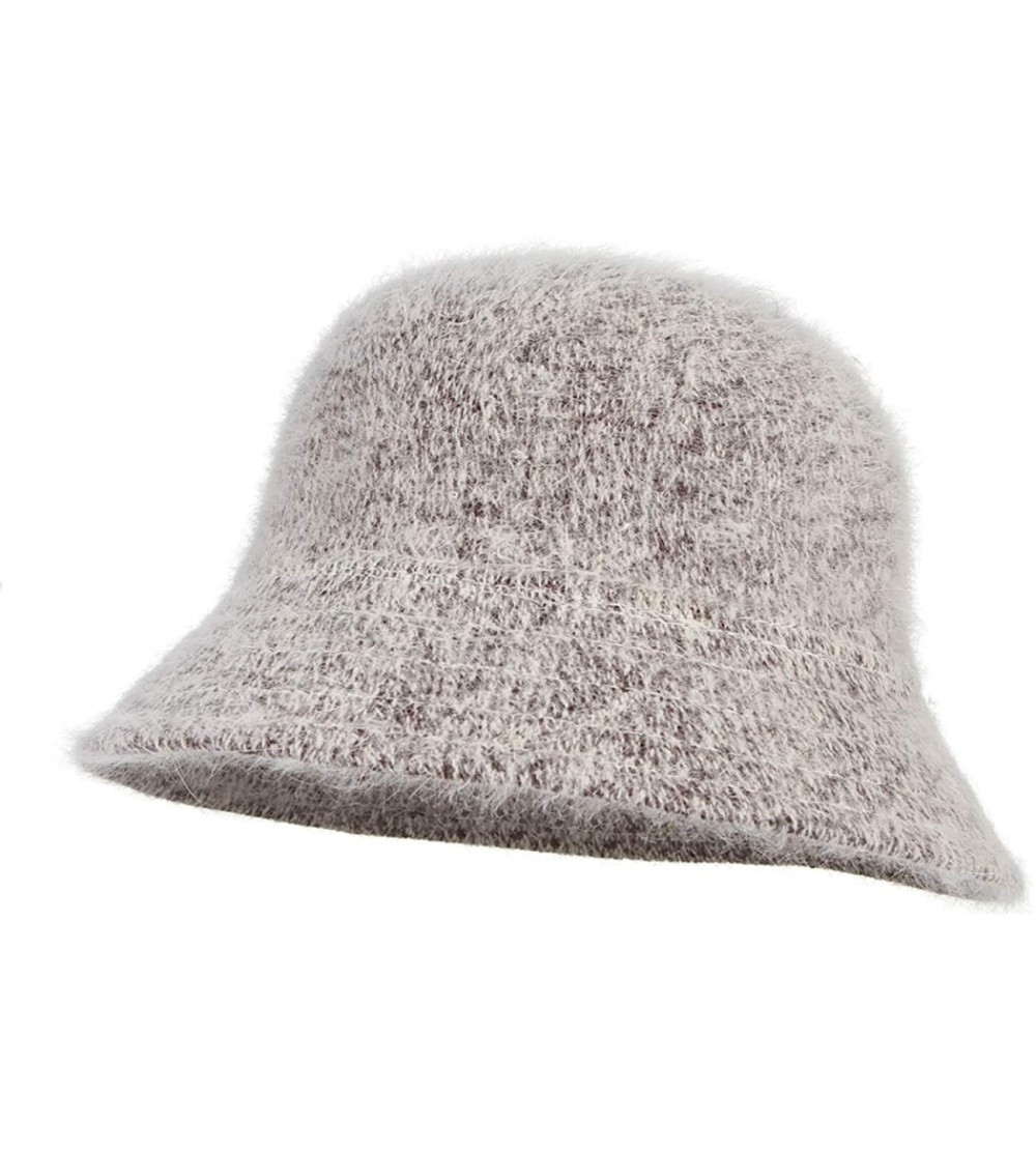 Bucket Hats Women Solid Angora Crochet Bucket Hat Vintage Wide Brim Cloche Hat - Khaki - CB18IG9TD76 $9.83