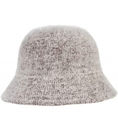 Bucket Hats Women Solid Angora Crochet Bucket Hat Vintage Wide Brim Cloche Hat - Khaki - CB18IG9TD76 $9.83