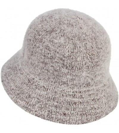 Bucket Hats Women Solid Angora Crochet Bucket Hat Vintage Wide Brim Cloche Hat - Khaki - CB18IG9TD76 $9.83