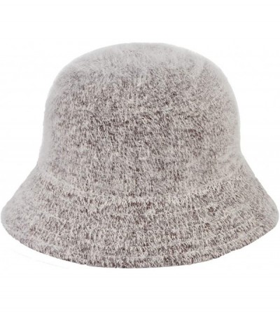 Bucket Hats Women Solid Angora Crochet Bucket Hat Vintage Wide Brim Cloche Hat - Khaki - CB18IG9TD76 $9.83