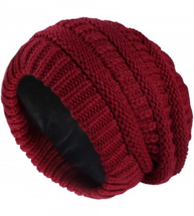 Skullies & Beanies Winter Beanie Hats for Women Cable Knit Fleece Lining Warm Hats Slouchy Thick Skull Cap - Red - CW18XALZSH...