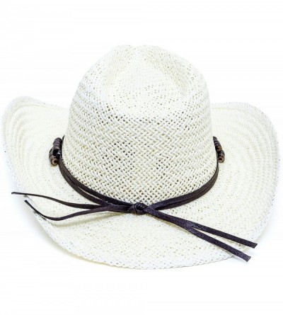 Cowboy Hats Old Stone Straw Cowboy Cowgirl Hat for Men Women Wide Brim Sun Hat Western Style - Chloe Cream - CC18U2WO9XZ $25.52