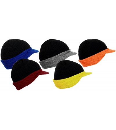 Skullies & Beanies Cuff Knit Beanie Cap with Visor Brim a Radar Cap -Men's Winter Hats - B6b1565 Black Maroon - CD1867KROQC $...