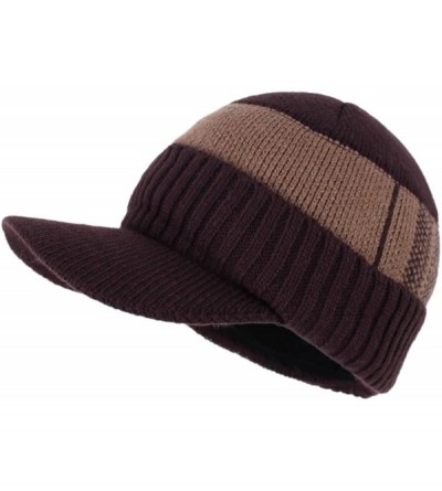 Skullies & Beanies Men's Winter Warm Thick Knit Beanie Hat with Visor - D-brown - CM18AHGLRNH $20.61