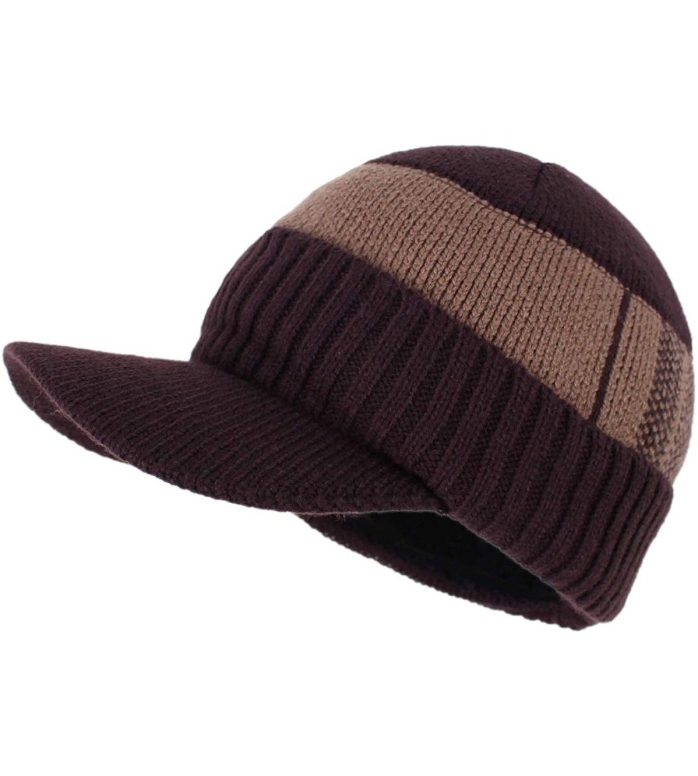 Skullies & Beanies Men's Winter Warm Thick Knit Beanie Hat with Visor - D-brown - CM18AHGLRNH $13.11