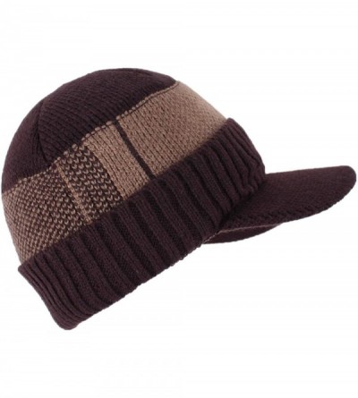 Skullies & Beanies Men's Winter Warm Thick Knit Beanie Hat with Visor - D-brown - CM18AHGLRNH $13.11
