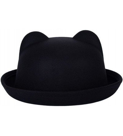 Bucket Hats Ladies Fedora Wool Brim Round Bowler Caps Derby Bow Cloche Hat Cap - Black - CI12K8X5QV3 $9.58