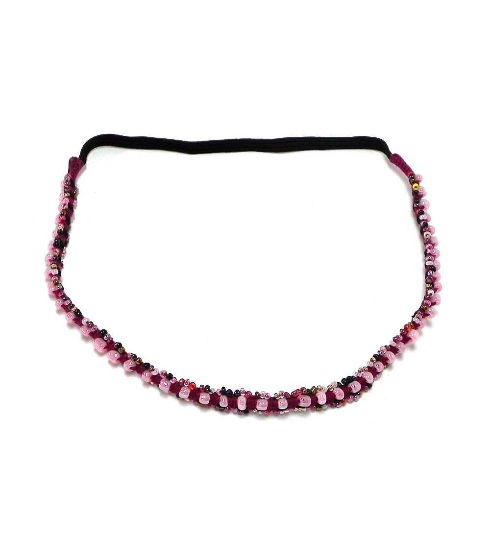 Headbands Jewel Macrame Stretchy Headband Accessory - Dark-Pink/Light-Pink - CL188I22XAT $12.95