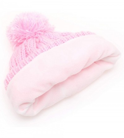 Skullies & Beanies Winter Oversized Cable Knitted Pom Pom Beanie Hat with Fleece Lining. - Light Pink - CS18IEGR4YU $14.53