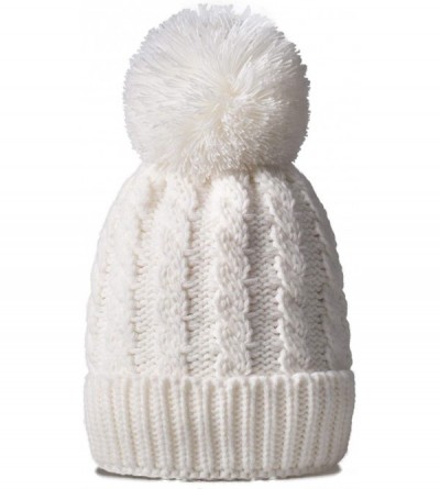 Skullies & Beanies Women's Winter Beanie Warm Fleece Lining - Thick Slouchy Cable Knit Skull Hat Ski Cap - White - CR18KWST24...
