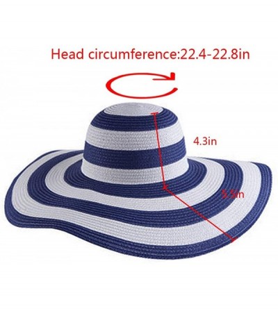 Sun Hats Womens Foldable Wide Brim Roll-up Straw Hat Beach Big Sun Cap UPF 50 - Navy Blue Stripes - CW18D7RRCMM $19.66