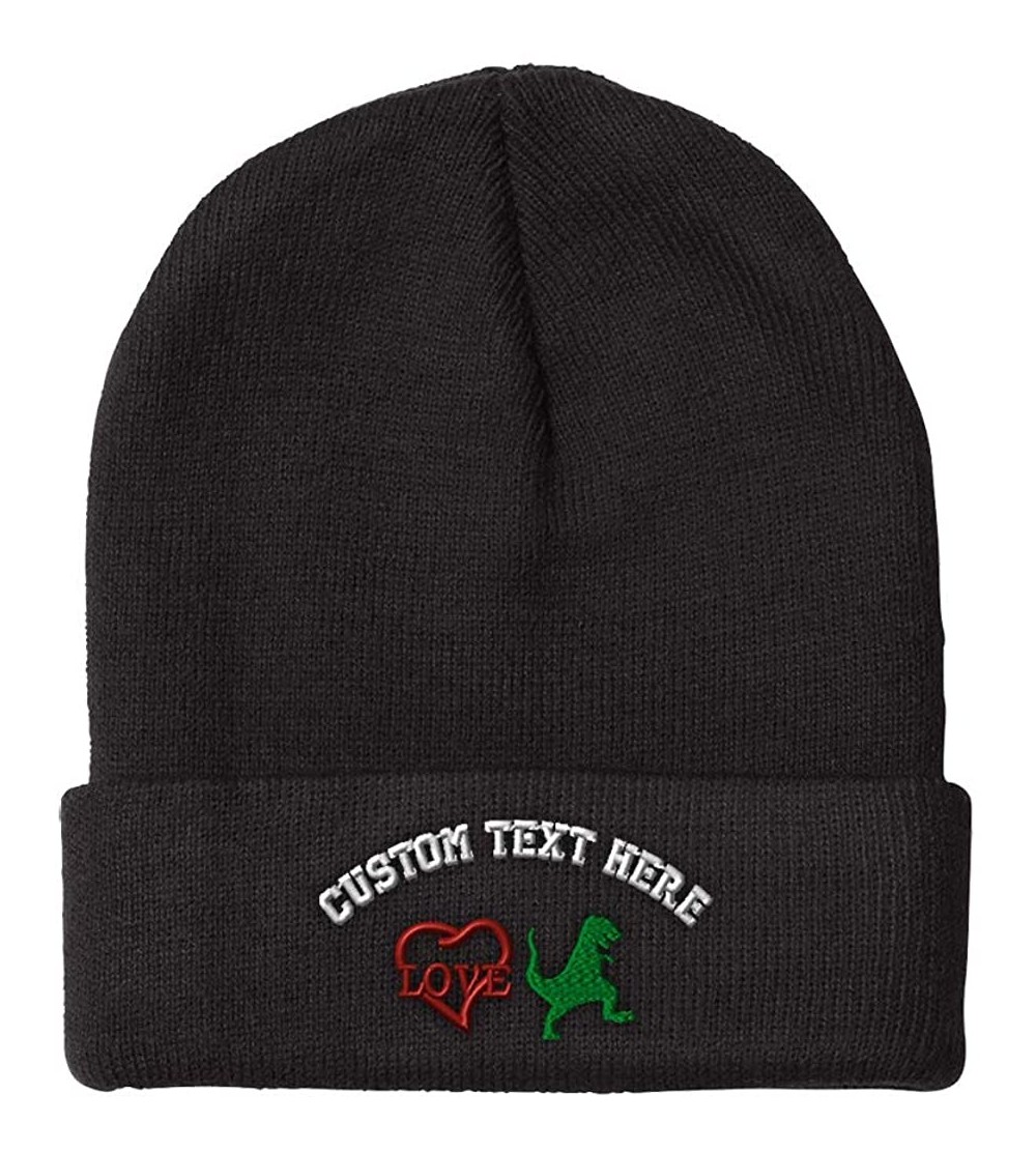 Skullies & Beanies Custom Beanie for Men & Women Love Dinosaur Embroidery Acrylic Skull Cap Hat - Black - CG18ZS3UK77 $20.52