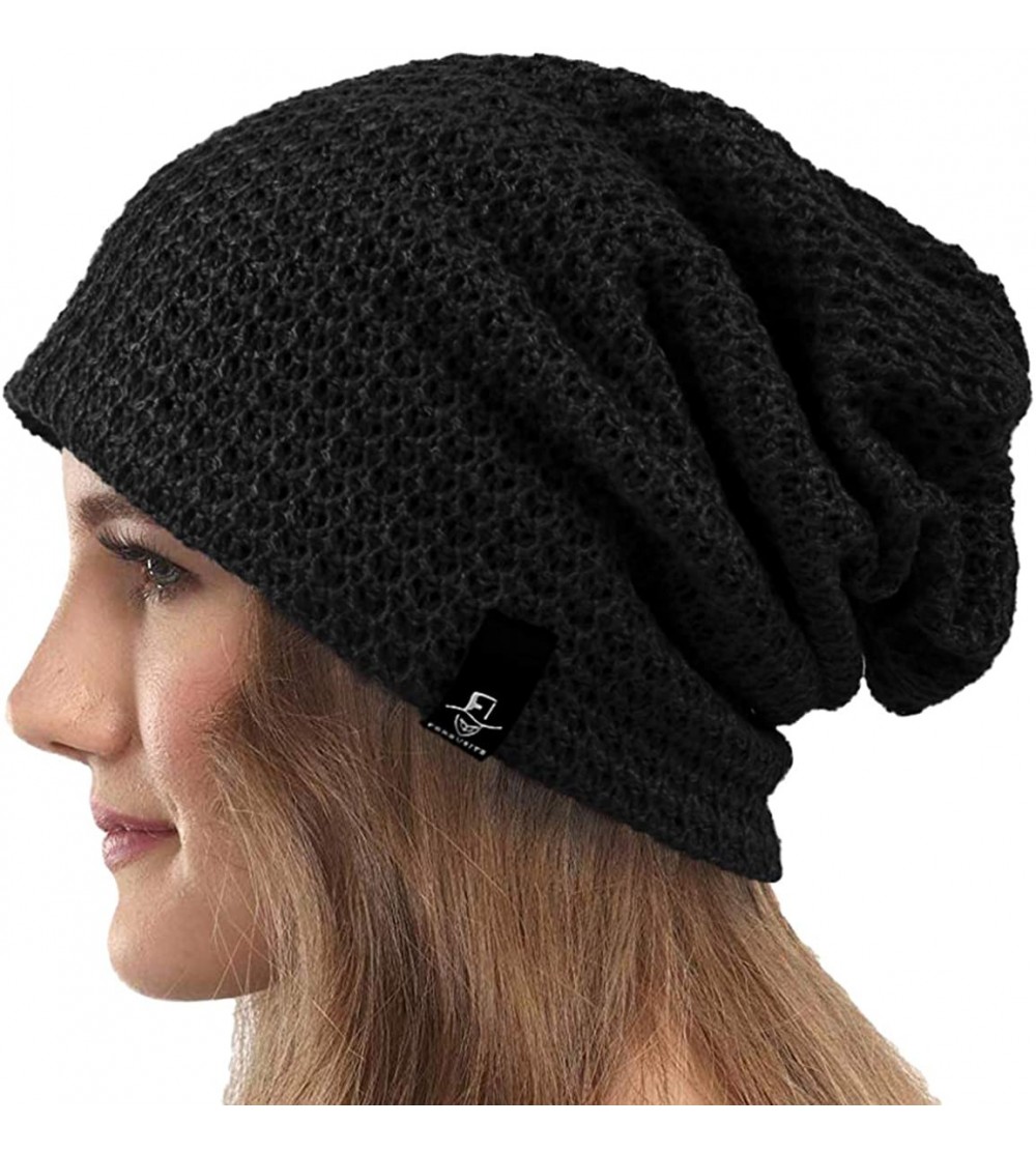 Berets Womens Knit Slouchy Beanie Ribbed Baggy Skull Cap Turban Winter Summer Beret Hat - Comb Black - C9198CIEK66 $14.99