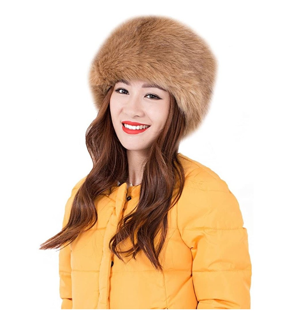 Skullies & Beanies Faux Fur Warm Hat for Women Russian Cossack Style Winter - Khaki - CG128TE8UTX $22.35