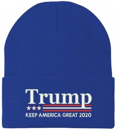 Skullies & Beanies Trump Keep America Great 2020 USA Flag Embroidered Winter Knitted Long Beanie - Royal - CI18X5NLYOY $13.02