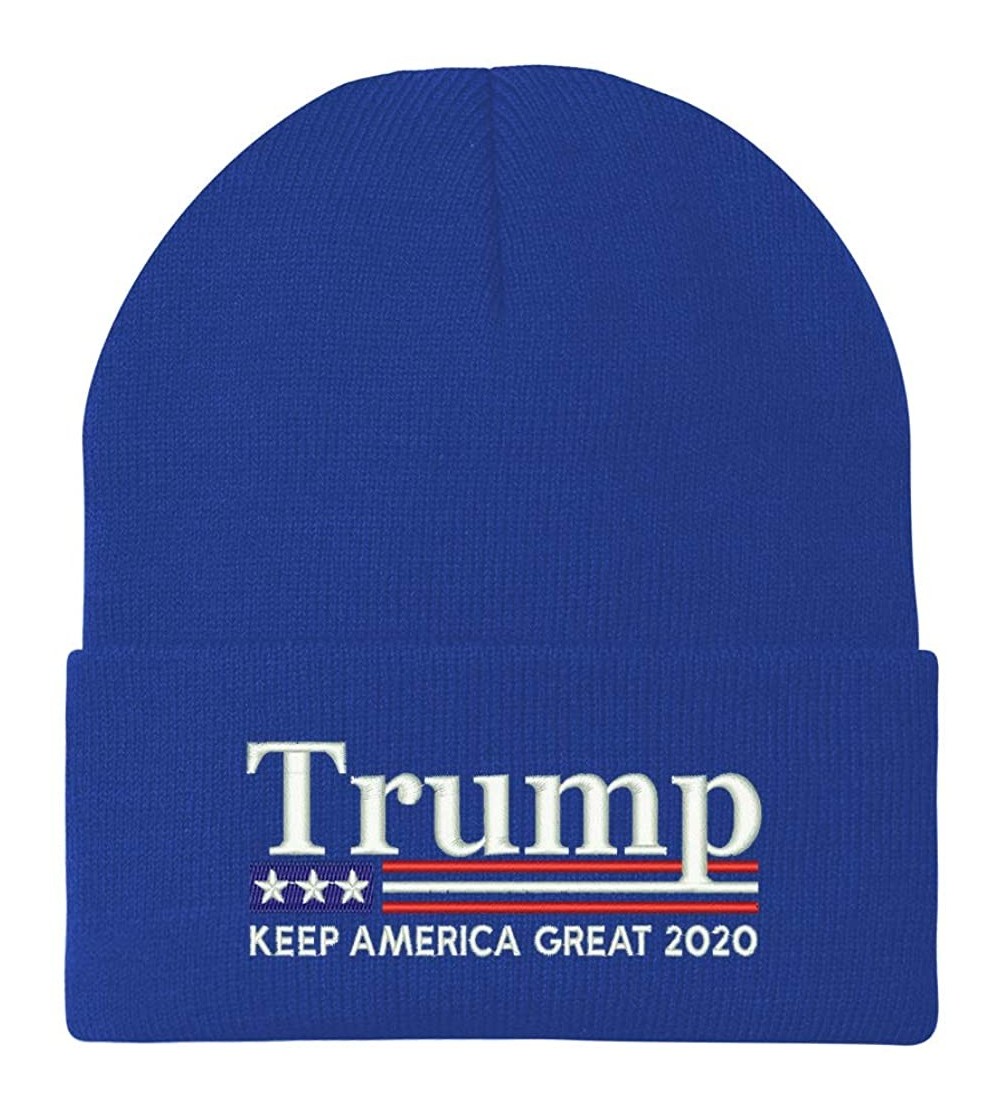 Skullies & Beanies Trump Keep America Great 2020 USA Flag Embroidered Winter Knitted Long Beanie - Royal - CI18X5NLYOY $13.02