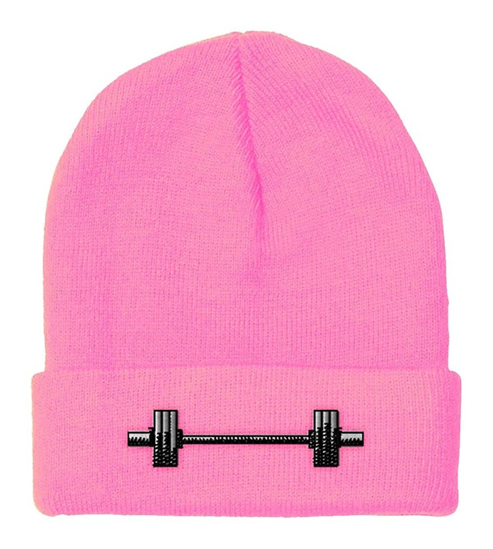 Skullies & Beanies Custom Beanie for Men & Women Barbell Weightlifting Embroidery Skull Cap Hat - Soft Pink - CG18ZS482EO $9.47