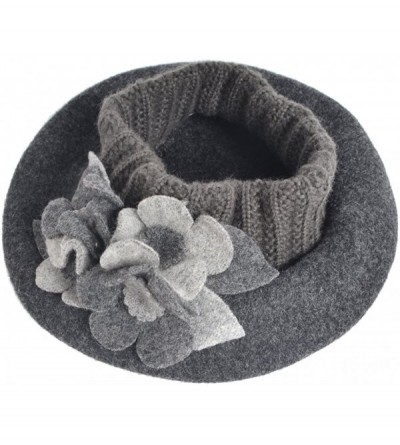 Berets Lady French Beret 100% Wool Beret Floral Dress Beanie Winter Hat - Floral-grey - CD12O65QNV7 $14.53