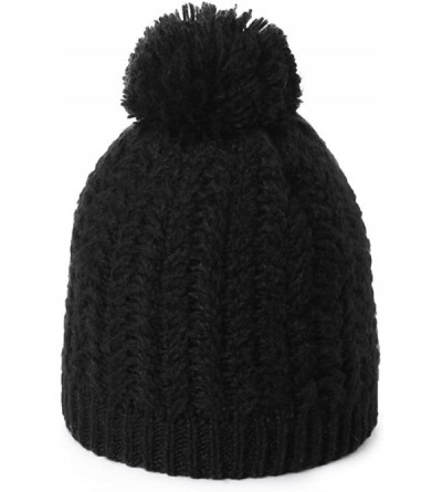 Skullies & Beanies Women's Winter Knitted Pom Beanie Ski Hat/Visor Beanie Newsboy Cap Wool/Acrylic - 89227black - CD18ILRHOHY...