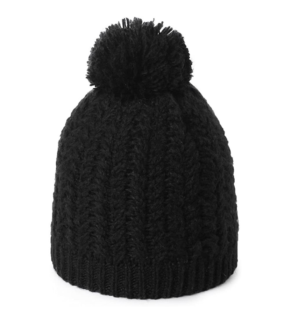 Skullies & Beanies Women's Winter Knitted Pom Beanie Ski Hat/Visor Beanie Newsboy Cap Wool/Acrylic - 89227black - CD18ILRHOHY...