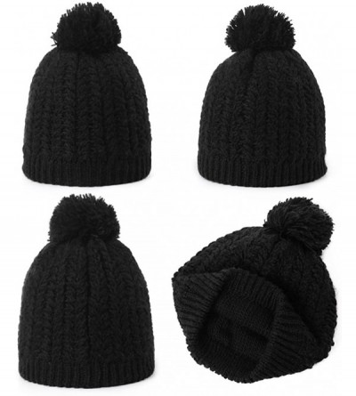 Skullies & Beanies Women's Winter Knitted Pom Beanie Ski Hat/Visor Beanie Newsboy Cap Wool/Acrylic - 89227black - CD18ILRHOHY...