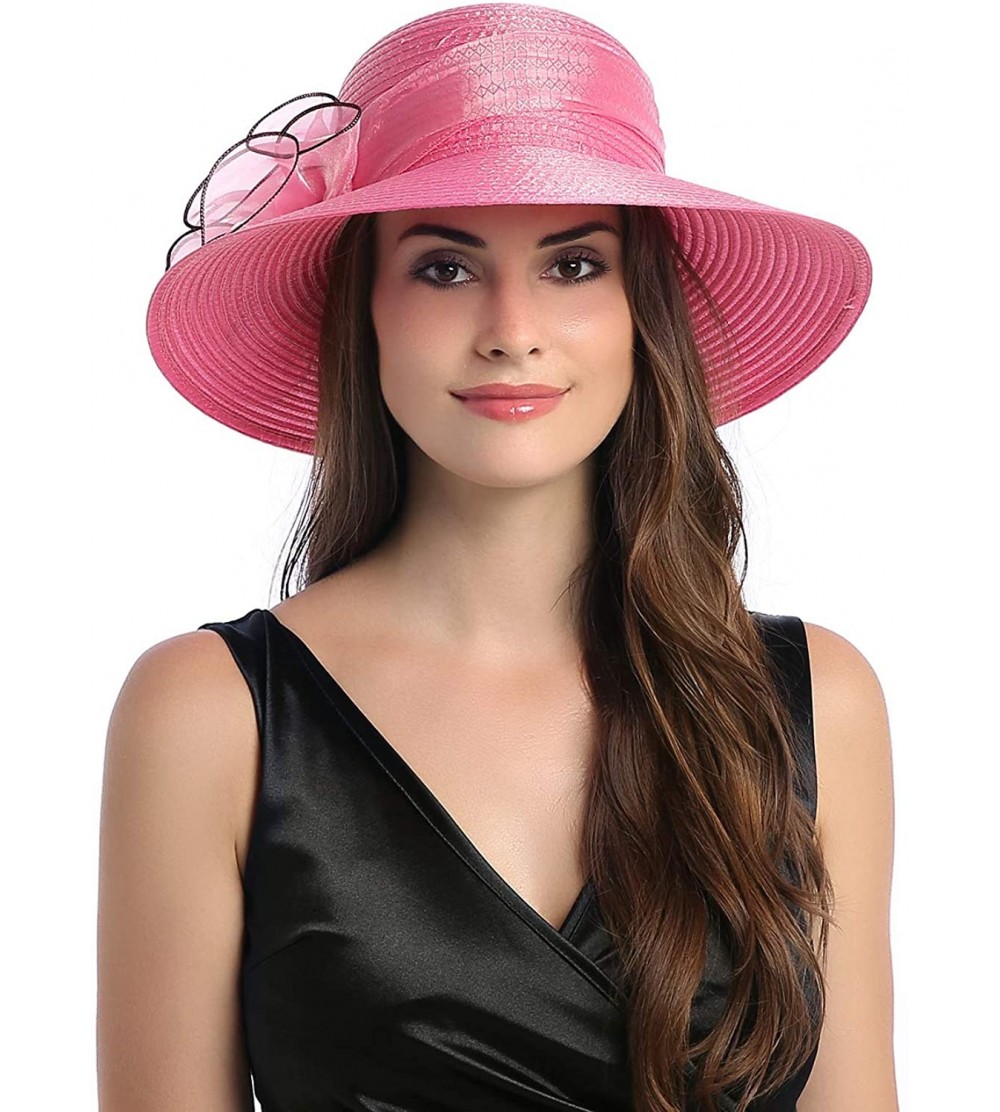 Sun Hats Women's Church Kentucky Derby Sun Hats Wide Brim Organza Wedding Sun Caps - Rose Red - C918M6GMR44 $11.00