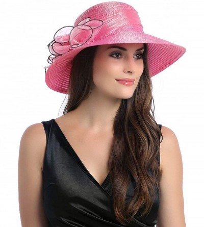 Sun Hats Women's Church Kentucky Derby Sun Hats Wide Brim Organza Wedding Sun Caps - Rose Red - C918M6GMR44 $11.00