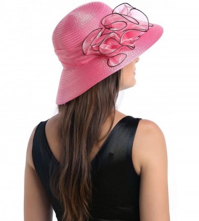 Sun Hats Women's Church Kentucky Derby Sun Hats Wide Brim Organza Wedding Sun Caps - Rose Red - C918M6GMR44 $11.00