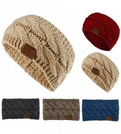 Headbands Soft Elastic Wool Knit Winter Headband Women Fashion Wide Stretch Hair Band Headwear - Camel - CZ1943LU5MI $26.08