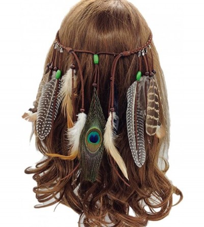 Headbands Women's Feather Braided Headbands Party Boho Tassels Hair Band Headwear - D - CB18DTULNLQ $23.37