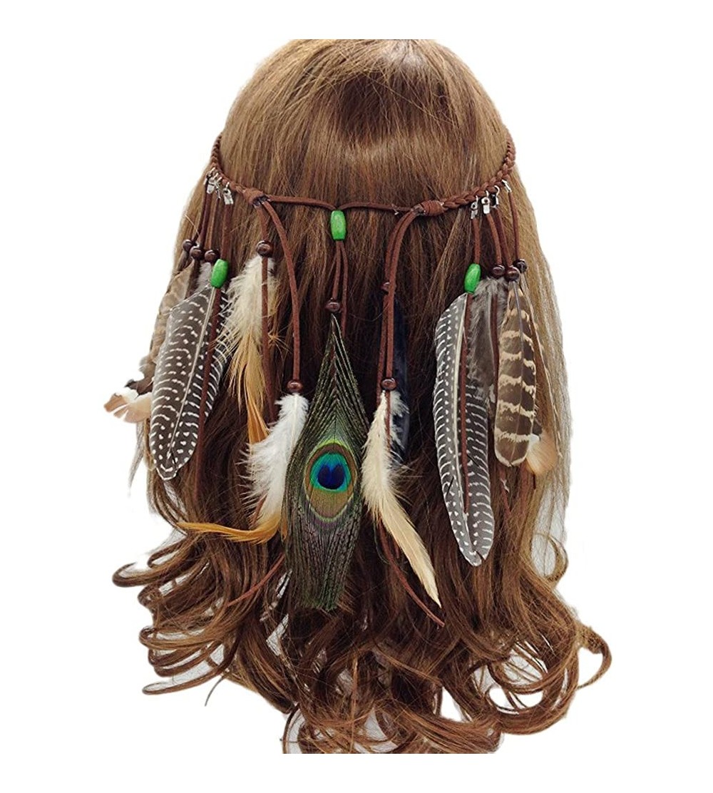 Headbands Women's Feather Braided Headbands Party Boho Tassels Hair Band Headwear - D - CB18DTULNLQ $10.76