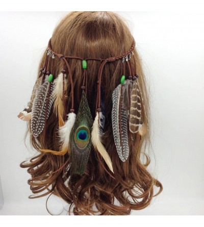 Headbands Women's Feather Braided Headbands Party Boho Tassels Hair Band Headwear - D - CB18DTULNLQ $10.76