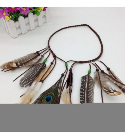 Headbands Women's Feather Braided Headbands Party Boho Tassels Hair Band Headwear - D - CB18DTULNLQ $10.76