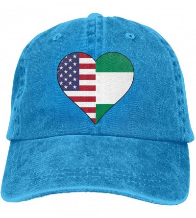 Baseball Caps Half Nigerian Flag Half USA Flag Love Heart Unisex Vintage Jeans Adjustable Baseball Cap - Blue - CO1924W0G69 $...