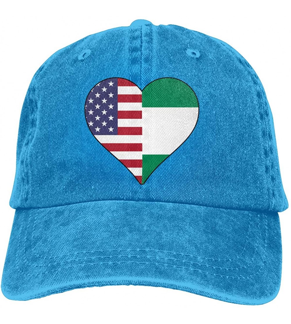 Baseball Caps Half Nigerian Flag Half USA Flag Love Heart Unisex Vintage Jeans Adjustable Baseball Cap - Blue - CO1924W0G69 $...